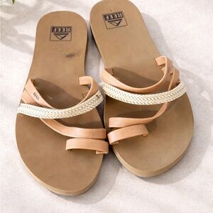 REEF Braided Strap Sandals Size 7 Neutral Tan Comfort Slide
